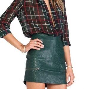 Lovers + Friends Good To Be Bad Mini Skirt Womens M Green Crocodile Embossed PU